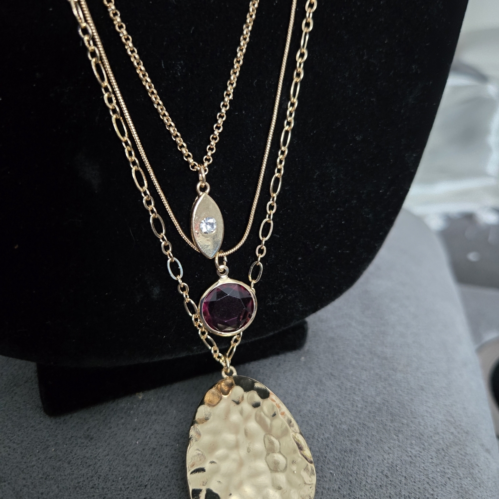 Elegant Gold and Purple Layered Necklace